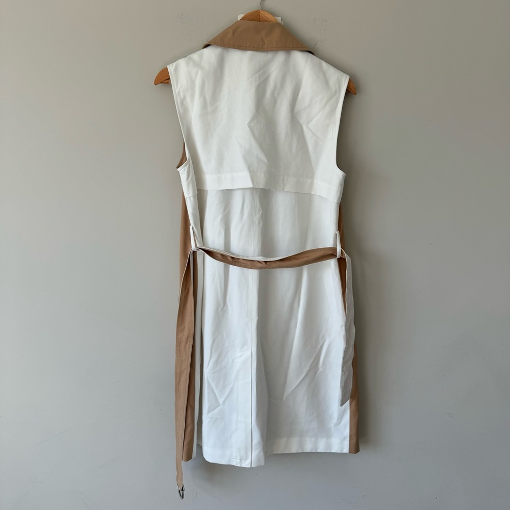 Chic White and Tan Belted long vest - Picture 3 of 13